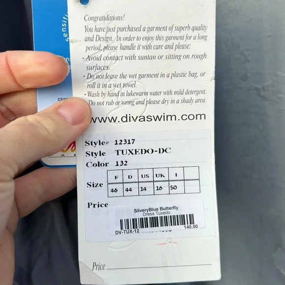 Diva by Rachel Pappo “Tuxedo DC” Swim Dress, size 14 - Picture 6 of 8